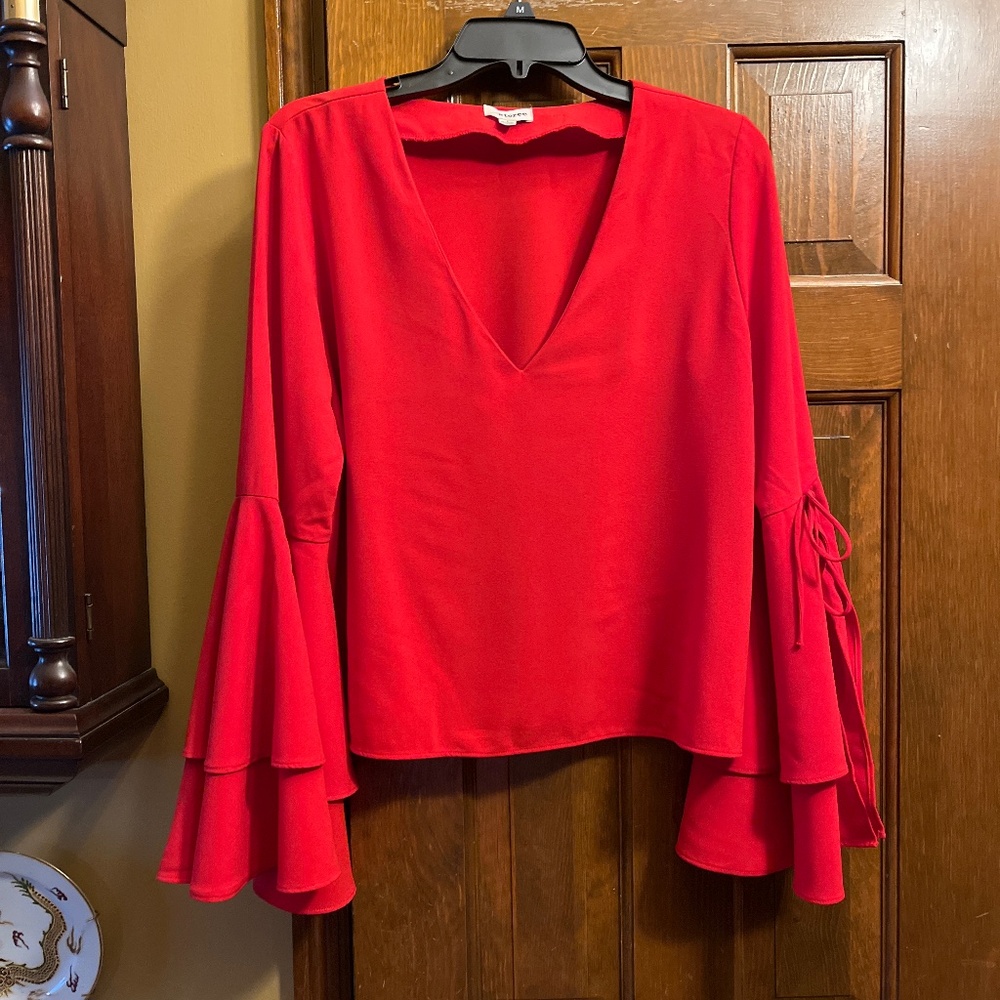 Very Pretty Cherry Red Top by Storee.  Sz. Lg.  V-Neck.